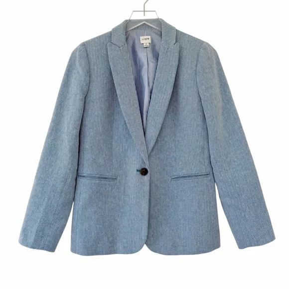 J. Crew Factory Herringbone One Button Blue White Blazer Size 4 - Picture 3 of 12